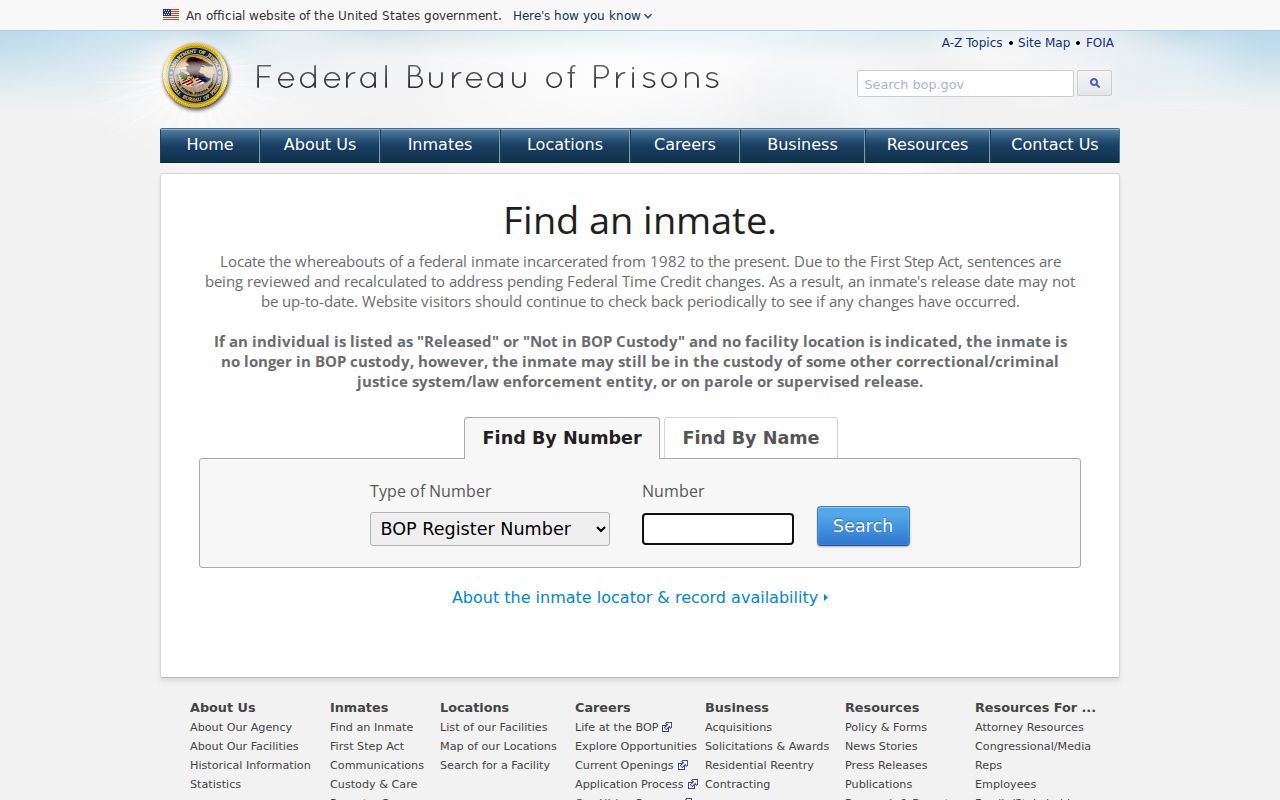 Sutton County federal criminal custody search with BOP locator