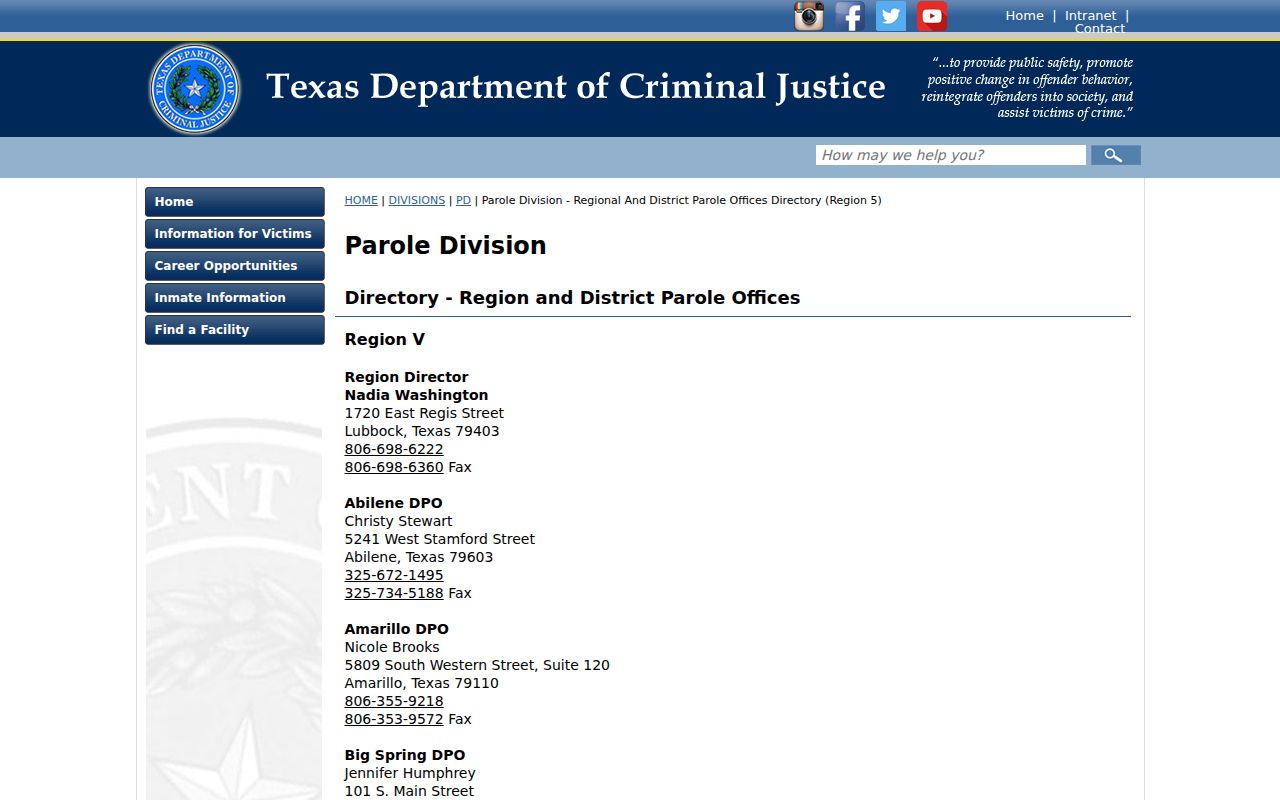 Sutton County criminal records San Angelo parole office directory