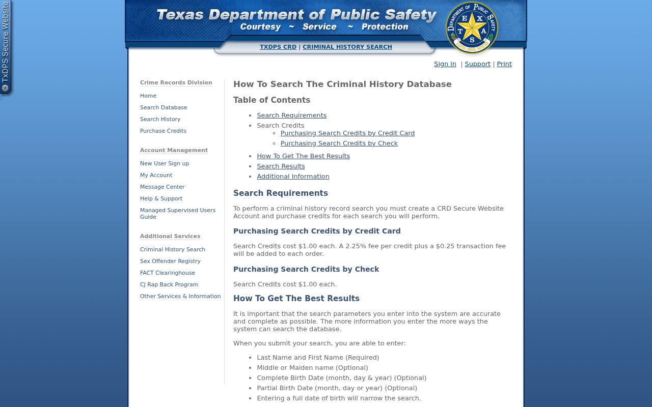 Sutton County criminal record search matching instructions from Texas DPS