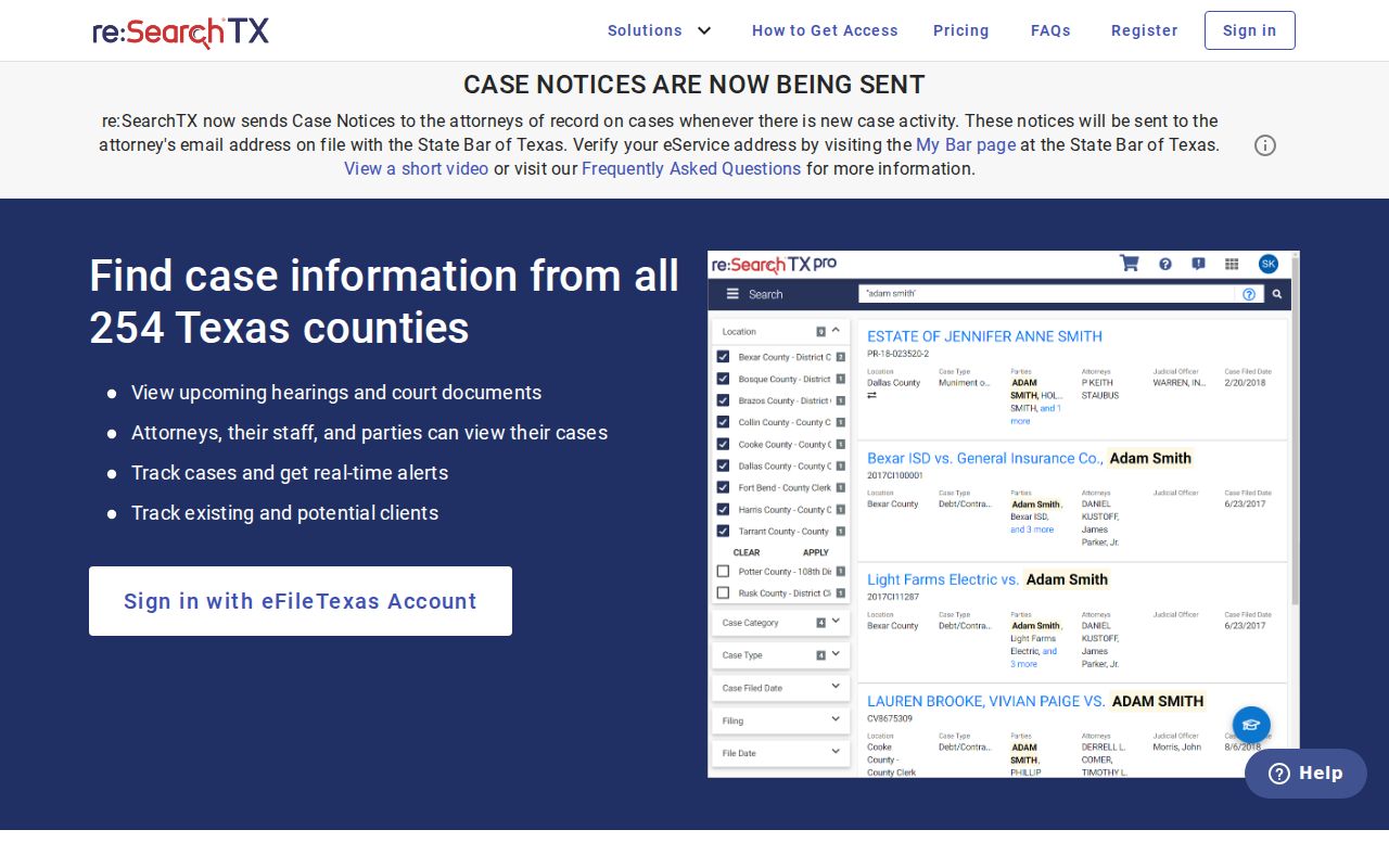 re:SearchTX court records portal used as a limited Sutton County search channel