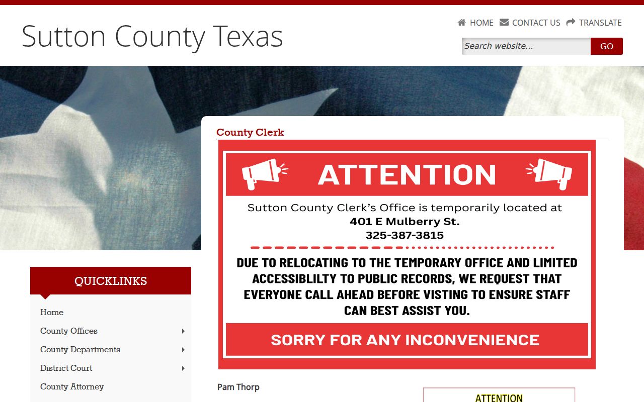 Sutton County Clerk page listing county criminal court dockets