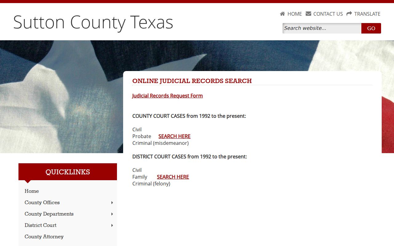 Sutton County judicial records request page for criminal case copies